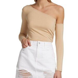 L’AGENCE Hattie One-Shoulder Long Sleeve Top Beige S NWT